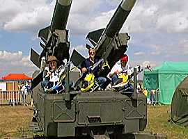 Australian team posing on a cold war memento! 